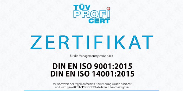 ISO-Zertifizierung 9001 und 14001 der Formteile Ben Neudel GmbH